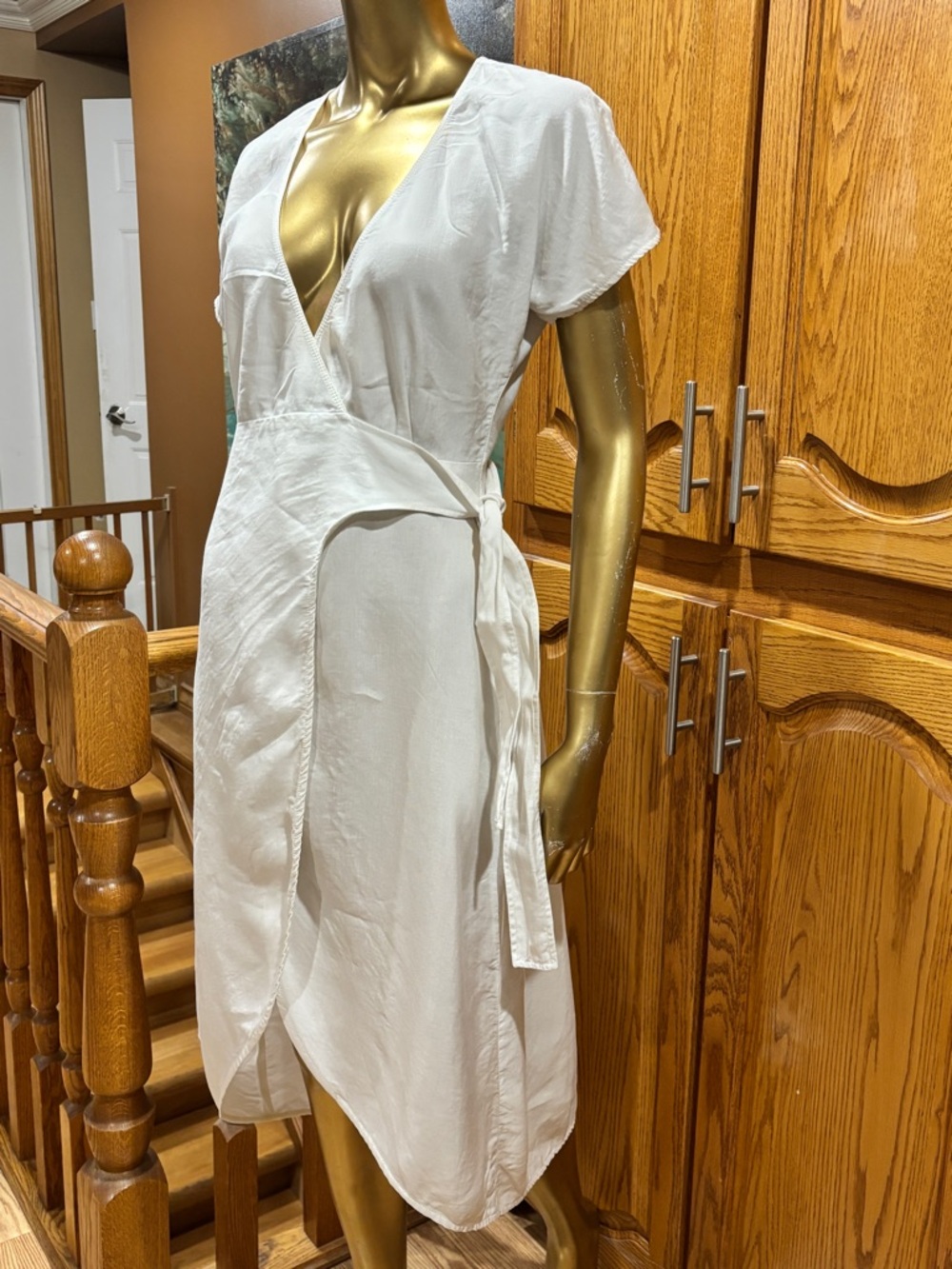 Wilfred White Wrap Midi Dress with Side Tie - Picture 3 of 10